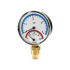 Термоманометр Cewal, 6 бар, вертикальный, диам. 80мм, 0 - 120 °C, Италия