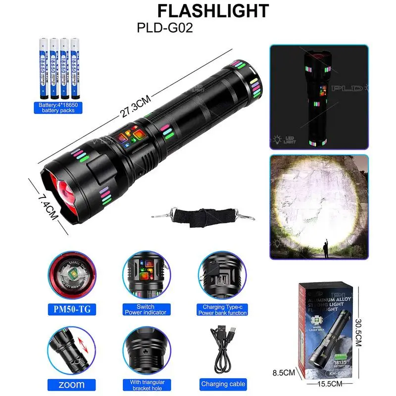 Фонарь NIGHT VISION FLUORESCENCE KEZU G02/AK177D-WHITE LASER LED PM60-TG, 8x18650 3.7V, power bank, ЗУ Type-C, zoom Фонарь NIGHT VISION FLUORESCENCE KEZU G02/AK177D-WHITE LASER LED PM60-TG, 8x18650 3.7V, power bank, ЗУ Type-C, zoom