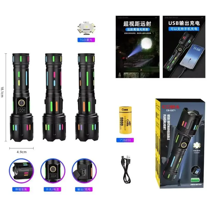 Ліхтар NIGHT VISION FLUORESCENCE G671/G25 WHITE LASER LED PM30-TG, 1х26650/3xAAA, power bank, ЗУ Type-C, zoom, Box Ліхтар NIGHT VISION FLUORESCENCE G671/G25 WHITE LASER LED PM30-TG, 1х26650/3xAAA, power bank, ЗУ Type-C, zoom, Box