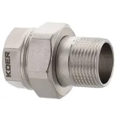 Згін-американка 3/4" KOER KR.344, розбірний, прямий, латунь нікельована, зовнішній-зовнішній