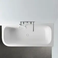 Ванна пристенная R1 CORIAN White с донный клапан up-down, сифоном; 180x90x55 см