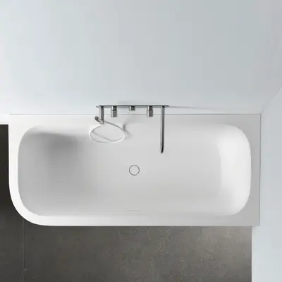 Ванна пристенная R1 CORIAN White с донный клапан up-down, сифоном; 180x90x55 см