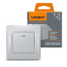 Однокнопочный выключатель с подсветкой серебристый шелк VIDEX BINERA