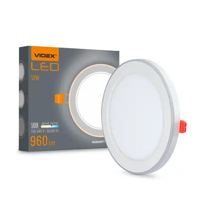 Встраиваемый светильник с декоративной подсветкой VIDEX DL4R 12W+4W 5000K+2700K 220V
