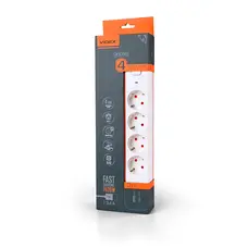 Сетевой удлинитель VIDEX ONCORD с 4 розетками и кабелем 3 м (3x1.5 мм), ток 3.4 А, USB (QC3.0) + USB-C (PD20W) с кнопкой, белый