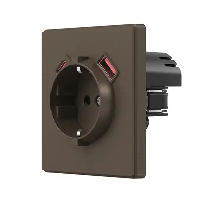 Розетка одинарная с заземлением USB-A+C 20W мокко VIDEX NOTA (VF-NT-SK1GUC-BR)