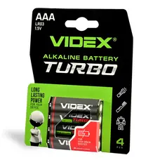 Батарейка щелочная Videx LR03/AAA Turbo 4шт BLISTER