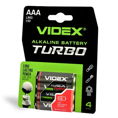 Батарейка щелочная Videx LR03/AAA Turbo 4шт BLISTER