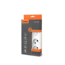 Сетевой удлинитель VIDEX ONCORD б/з 2п 3м с кнопкой White