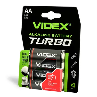 Батарейка щелочная Videx LR6/AA Turbo 4шт BLISTER
