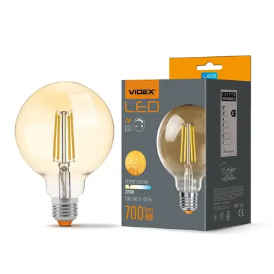 Светодиодная лампа VIDEX Filament G95FAD 7W E27 2200K диммируемая, бронзовая