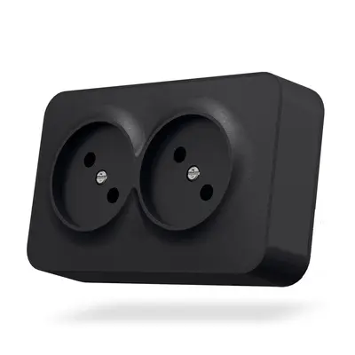 IP20 Наружная двойная розетка черный графит VIDEX BINERA