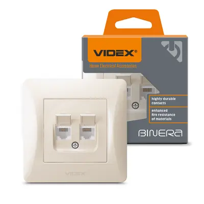 Розетка CAT6+CAT3 двойная кремовая VIDEX BINERA