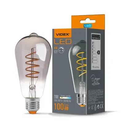 Светодиодная лампа VIDEX Filament ST64FGD 4W E27 2100K диммируемая графитовая