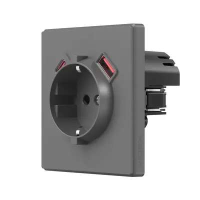 Розетка одинарная с заземлением USB-A+C 20W серый графит VIDEX NOTA (VF-NT-SK1GUC-GR)