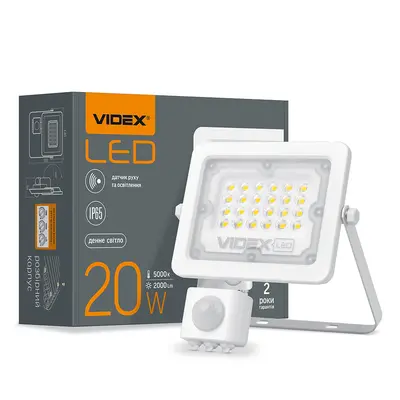 Светодиодный прожектор VIDEX F2e 20W 5000K с датчиком движения и освещенности