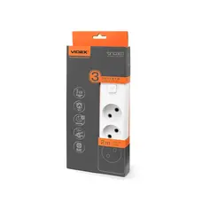 Сетевой удлинитель VIDEX ONCORD б/з 3п 2м с кнопкой White
