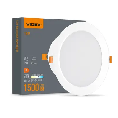 LED світильник Back вбудований круглий VIDEX 15W 5000K