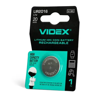 Акумулятор літієвий Videx LIR2016 1шт BLISTER CARD