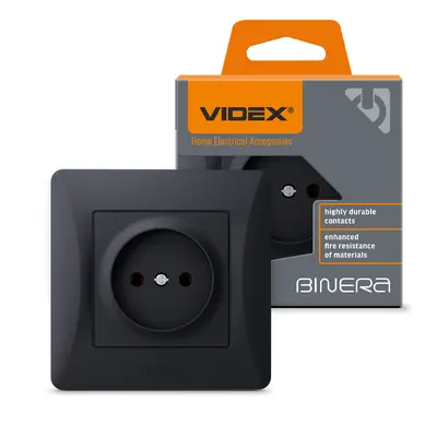 Розетка одинарная чёрный графит VIDEX BINERA