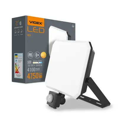 Светодиодный прожектор VIDEX F3 50W 5000K с датчиком движения 220В Черный (VLE-F3-0505B-S)