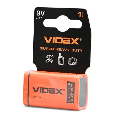 Солевой элемент питания Videx 6F22/9V (Крона) 1 шт. SHRINK CARD