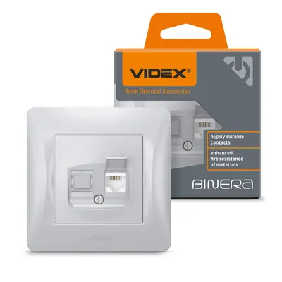 Розетка CAT3 одинарна телефонная серебристый шелк VIDEX BINERA