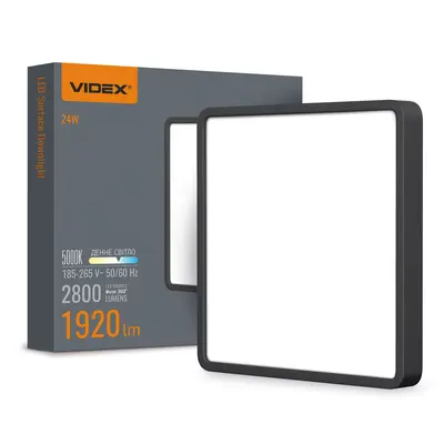 Светильник LED накладной квадратный VIDEX 24W 5000K Черный