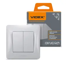 Двухклавишный выключатель серебристый шелк VIDEX BINERA