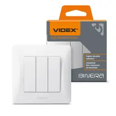 Трехкнопочный белый выключатель VIDEX BINERA