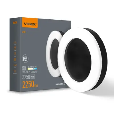 Светильник LED ART IP65 круглый VIDEX 30W 5000K Черный