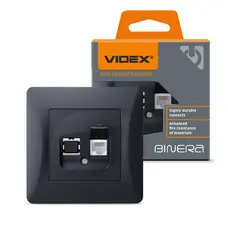 Розетка CAT3 одинарная телефонная черный графит VIDEX BINERA