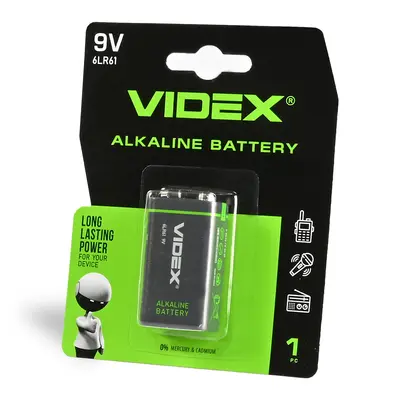 Батарейка щелочная Videx 6LR61/9V (Крона) 1шт BLISTER