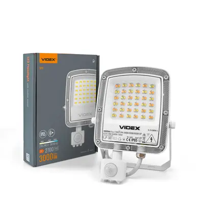 Светодиодный прожектор VIDEX F5 30W 3000-5000-6500K с датчиком движения 230V White (VL-F5-030CW-S)
