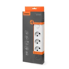 Сетевой удлинитель VIDEX ONCORD б/з 4п 2м с кнопкой White