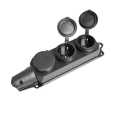 Розеточная колодка-удлинитель IP44 с заземлением, 3 розетки 16А, черная TITANUM STANDARD