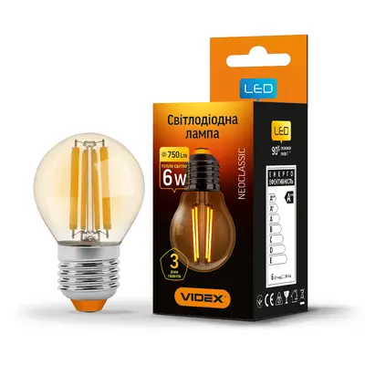 Светодиодная лампа VIDEX Filament G45FA 6W E27 2200K бронза