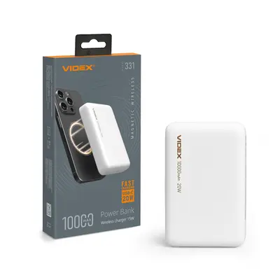 Повербанк з бездротовою зарядкою 10000mAh VIDEX VPB-331 PD20W White