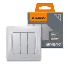 Трехклавишный выключатель серебристый шелк VIDEX BINERA