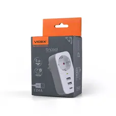 Сетевой адаптер VIDEX ONCORD с 1 портом 2.4A, 2 USB+USB-C, белый