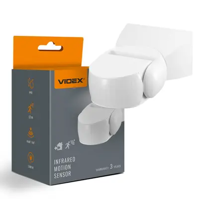 Датчик движения и освещённости VIDEX VL-SPW15W 220V 1200W IP65 инфракрасный белый