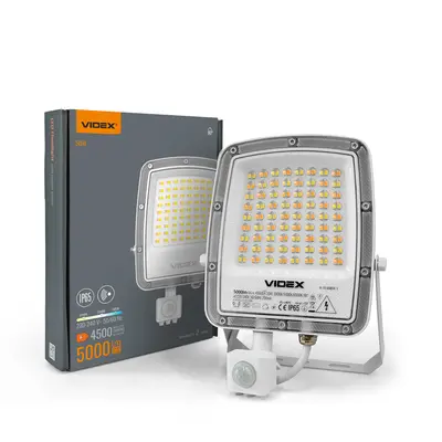 Светодиодный прожектор VIDEX F5 50W 3000-5000-6500K с датчиком движения 230V White (VL-F5-050CW-S)