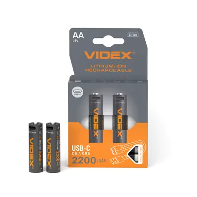 Акумулятор VIDEX Li-ion LIR6C/AA USBC-C 1.5V (захист) 2200mAh 2pcs/Pack