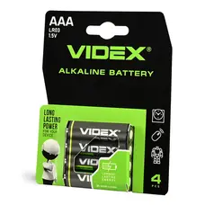 Батарейка щелочная Videx LR03/AAA 4шт Blister Card