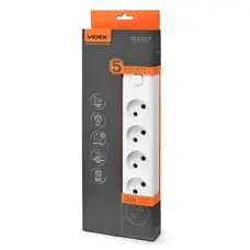 Сетевой удлинитель VIDEX ONCORD б/з 5п 3м с кнопкой White