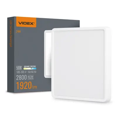 Светильник LED накладной квадратный VIDEX 24W 5000K Белый