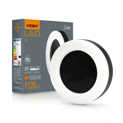 Светильник LED ART IP65 круглый VIDEX VLE-BHFR-155B 15W 5000K Черный