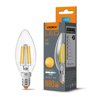 Светодиодная лампа VIDEX Filament C37F 6W E14 4100K