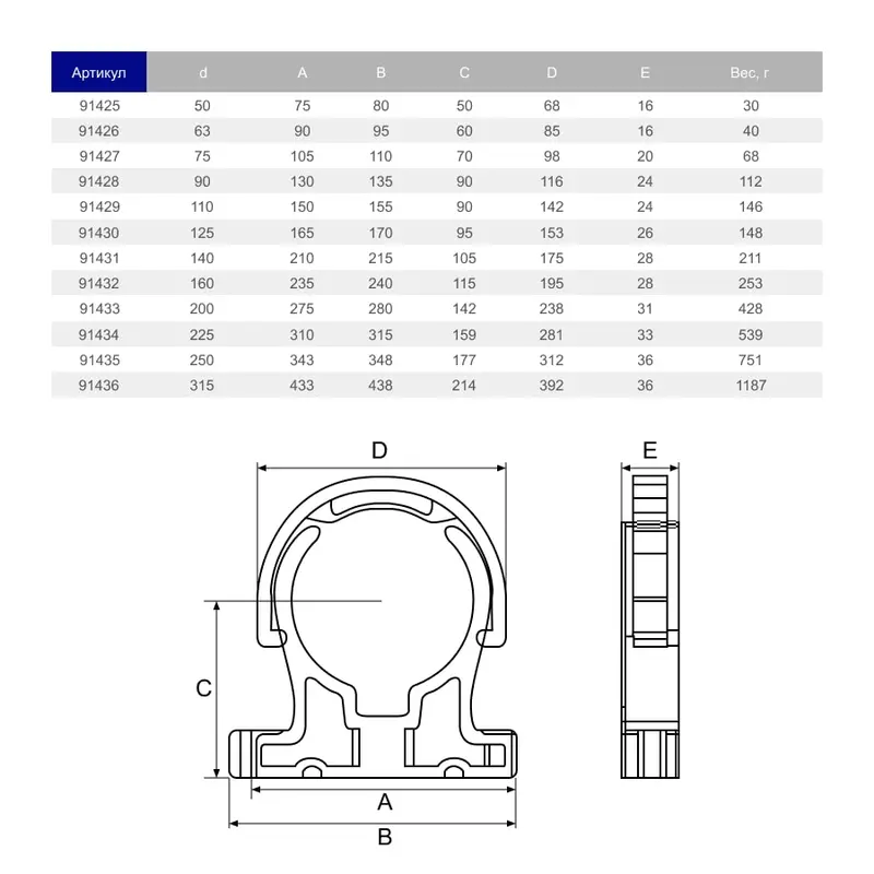 Кріплення для труб ПВХ Hidroten 1091432, з фіксатором, d160 мм