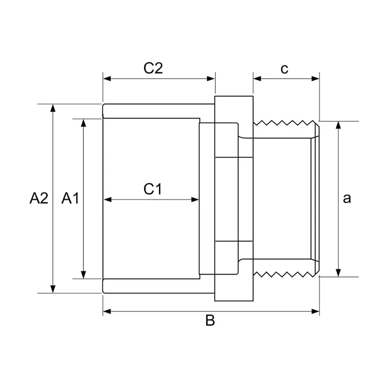 Подвійний адаптер ПВХ Hidroten 1002729, муфта/втулка, НР, d25-32 мм, 1"